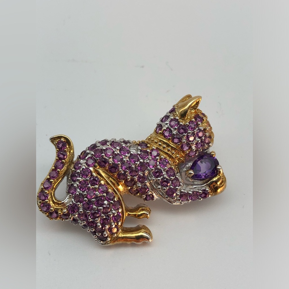 Pave Amethyst 925 sterling silver Kitten/Cat Brooch